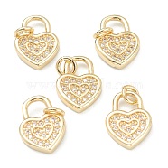 Brass Clear Cubic Zirconia Charms, Long-Lasting Plated, with Jump Ring, Heart, Golden, 12.5x9x2mm, Hole: 4X3.5mm(ZIRC-B010-32G)