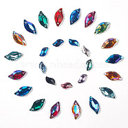 120Pcs 20 Styles Twist Leaf Shape Sew on Rhinestone, Faceted Glass Rhinestone, 2-Hole Links, Plated Flat Back, Mixed Color, 12~20x7~9.5x3~4mm, Hole: 1~1.4mm(FIND-GO0001-63)