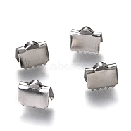 Unicraftale 304 Stainless Steel Ribbon Crimp Ends, Rectangle, Stainless Steel Color, 7x8.5x5mm, Hole: 1X1mm, 4mm Inner Diameter(STAS-C018-22P-01)