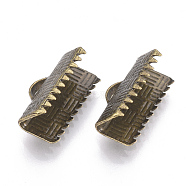 Brass Ribbon Crimp Ends, Rectangle, Antique Bronze, 7x13mm, Hole: 1x3mm(KK-Q747-10D-AB)