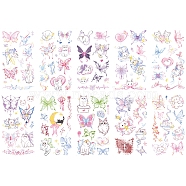 10 Sheets Water Proof Removable Temporary Tattoos Stickers, Body Art Paper Stickers, Butterfly & Cat Pattern, Mixed Color, 12.1x6.9x0.02cm(STIC-Z003-01)