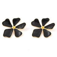 304 Stainless Steel Stud Earrings for Women, with Enamel, Little Daisy Flower, Golden, Black, 32x34mm(EJEW-Z065-06G-03)