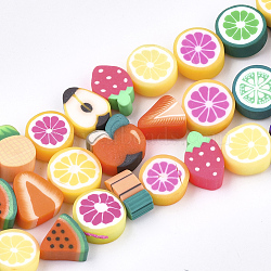 Handmade Polymer Clay Beads Strands, Fruit Theme, Mixed Shapes, Mixed Color, 7~11x8~12x3~7mm, Hole: 1~1.2mm, about 40pcs/strand, 14.5 inch(X-CLAY-S092-24)