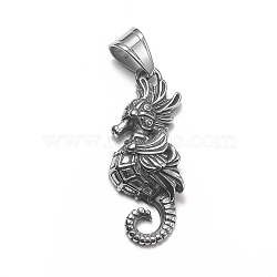 304 Stainless Steel Pendants, Sea Horse, Antique Silver, 41x16x7mm, Hole: 10x7mm(STAS-G219-04AS)