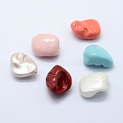 Shell Pearl Beads, Half Drilled, Nuggets, Mixed Color, 21~22x15~21x5~13mm, Hole: 1mm(BSHE-K053-05)