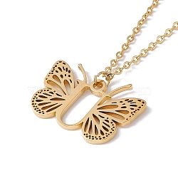 Initial Letter with Butterfly Pendant Necklace, Golden 304 Stainless Steel Jewelry for Women, Letter.U, Pendant: 18x25.5x1mm, 15.55 inch(39.5cm)(NJEW-C026-01G-U)
