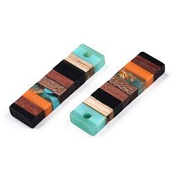 Translucent Resin & Walnut Wood Pendants, with Gold Foil, Rectangle Charm, Coral, 29.5x8.5x3.5mm, Hole: 2mm(RESI-TAC0017-47-A03)