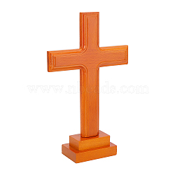 Pine Wood Cross Display Decorations, for Home Desktop Decoration, Religion, Dark Orange, 61x180x294mm(AJEW-WH0083-30B)