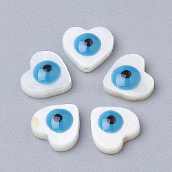 Natural Freshwater Shell Beads, Heart with Evil Eye, Dodger Blue, 9.5x10x3.5mm, Hole: 1mm(SHEL-Q017-07B)