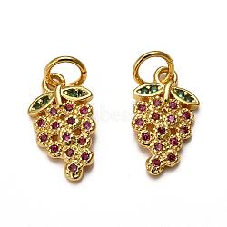 Autumn Theme Brass Micro Pave Cubic Zirconia Charms, with Jump Rings, Long-Lasting Plated, Grape, Golden, 14x8x2mm, Hole: 1.2mm(ZIRC-L093-22G)