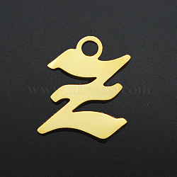 201 Stainless Steel Charms, Laser Cut, Letter, Golden, Letter.Z, Z:8.5x7x1mm, Hole: 1.2mm(STAS-S105-JA570-Z)