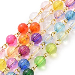 Handmade Rainbow Color Transparent Acrylic Bead Chains, Ball Chain, with Brass Eye Pin, Golden, about 3.28 Feet(1m)/Strand(AJEW-JB01140-01)