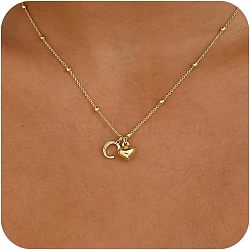 Brass Initial and Heart Pendant Necklaces for Women, Real 14K Gold Plated, Letter C, 15.75 inch(40cm)(FS-WG01F32-03)
