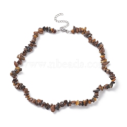 Natural Tiger Eye Chip Beaded Necklaces, 304 Stainless Steel Jewelry for Women, 15.24''(38.7cm)(NJEW-JN04275-01)