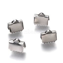 Non-Tarnish Unicraftale 304 Stainless Steel Ribbon Crimp Ends, Rectangle, Stainless Steel Color, 7x8.5x5mm, Hole: 1X1mm, 4mm Inner Diameter(STAS-C018-22P-01)