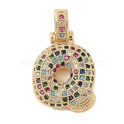 Brass Micro Pave Cubic Zirconia Pendants, Real 18K Gold Plated, Letter Q, 24x18x6mm, Hole: 5x3mm(ZIRC-P121-01G-Q)