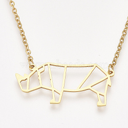 201 Stainless Steel Pendant Necklaces, with Cable Chains, Rhinoceros Shape, Golden, 17.7 inch(45cm), 2mm, Rhinoceros: 17x32x1mm(NJEW-T009-JN078-2-40)