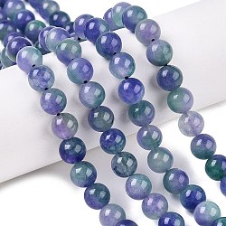 Dyed Natural White Jade Beads Strands, Two Tone, Round, Medium Slate Blue, 8x8mm, Hole: 0.9mm, about 47~48pcs/strand, 15.16~15.72''(38.5~39.3cm)(G-T138-8mm-210-11)