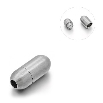 Matte 304 Stainless Steel Barrel Magnetic Clasps with Glue-in Ends, Stainless Steel Color, 16x7mm, Hole: 3mm