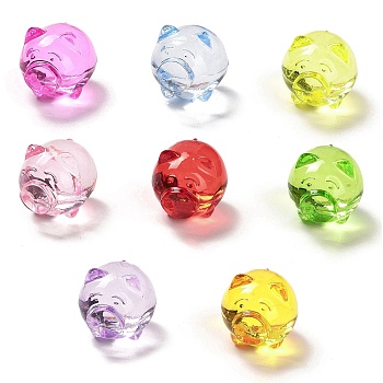 Transparent Acrylic Beads, Pig, Mixed Color, 15x15x18.5mm, Hole: 2.8mm, about: 248pcs/500g