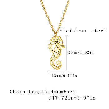 Stainless Steel Geometric Artistic Hollow Animal Pendant Necklaces, Clavicle Chain Necklaces for Women, Golden, Sea Horse, 17.72 inch(45cm)