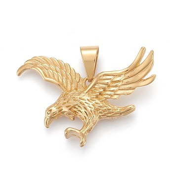304 Stainless Steel Big Pendants, Eagle, Golden, 33.5x50x7.5mm, Hole: 6.5x12mm