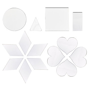 240Pcs 6 Styles Glass Mirror, for Folding Compact Mirror Cover, Triangle & Rectangle & Square & Rhombus & Heart &  Flat Round, Silver, 14.5~25x12.5~24.5x0.9~1mm, 40pcs/style