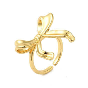 Bowknot Brass Open Cuff Finger Rings for Women, Real 18K Gold Plated, 25mm,  Adjustable 