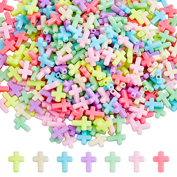 398Pcs Opaque Acrylic Cross Beads, Mixed Color, 17x12.5x5mm, Hole: 2mm