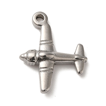 304 Stainless Steel Pendants, Airplane Charms, Stainless Steel Color, 19x15x4mm, Hole: 1.5mm