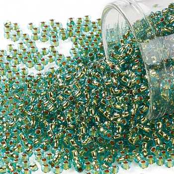 TOHO Round Seed Beads, Japanese Seed Beads, (755) 24K Gold Lined Light Aqua, 11/0, 2.2mm, Hole: 0.8mm, about 5555pcs/50g