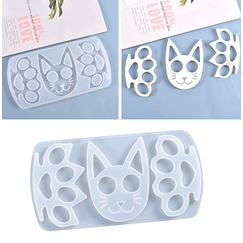 Cat & Paw Shape Self Defense Keychain Silicone Molds,  Resin Casting Molds, For UV Resin, Epoxy Resin Jewelry Making, White, 226x117x9mm