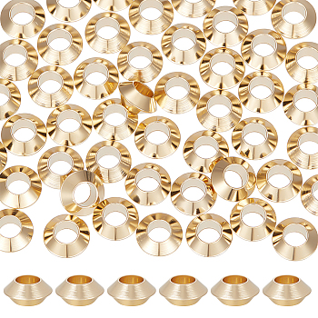 70Pcs Brass Beads, Long-Lasting Plated, Bicone, Real 24K Gold Plated, 6x3mm, Hole: 3mm