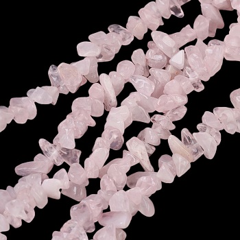 Gemstone Beads Strands, Natural Rose Quartz, Pink, Chips, about 3~5mm wide, 3~5mm long, hole: 1mm, 34 inch long