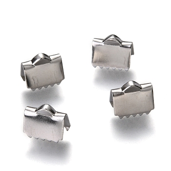 Unicraftale 304 Stainless Steel Ribbon Crimp Ends, Rectangle, Stainless Steel Color, 7x8.5x5mm, Hole: 1X1mm, 4mm Inner Diameter