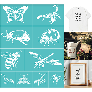 Self-Adhesive Silk Screen Printing Stencil, for Painting on Wood, DIY Decoration T-Shirt Fabric, Insects, 220x280mm