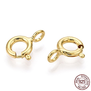 925 Sterling Silver Spring Ring Clasps, with 925 Stamp, Real 18K Gold Plated, 11x7x1.5mm, Hole: 2mm