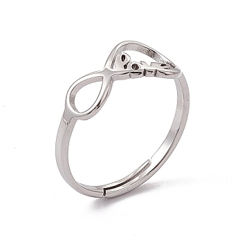 201 Stainless Steel Infinity Love Adjustable Ring for Women, Stainless Steel Color, US Size 5 3/4(16.3mm)