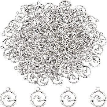 300Pcs Tibetan Style Alloy Pendants, Cadmium Free & Lead Free, Flat Round with Wave, Antique Silver, 14.5x12x1mm, Hole: 1.6mm