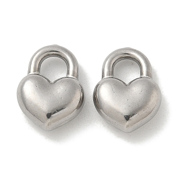 Anti-Tarnish 304 Stainless Steel Charms, Heart Padlock Charm, Stainless Steel Color, 15x11x5mm, Hole: 4x4mm