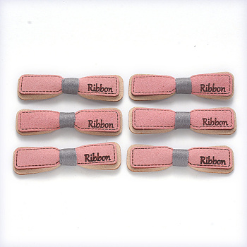 Faux Suede Patches, Costume Ornament Accessories, for Magic Tape Hair Clip Making, Bow, Pink, 14x53x8mm