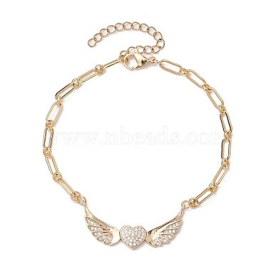 Heart Wings Brass Micro Pave Clear Cubic Zirconia Paperclip Chain Bracelet Sets(BJEW-JB10483)-3