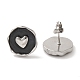 304 Stainless Steel Flat Round with Heart Stud Earrings(EJEW-C114-15P-01)-1