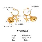 Summer Shell Starfish Stainless Steel Stud Earrings, with Imitation Pearl, Golden, Golden, Starfish: 14.1mm, Shell: 19.1mm(ME5016-4)