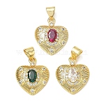 Brass Pave Cubic Zirconia Pendants, Heart Charms, Lead Free & Cadmium Free, Long-Lasting Plated, Rack Plating, Real 18K Gold Plated, Mixed Color, 18x15x6mm, Hole: 5x3.5mm(CU-CBA83A6-07B-G)