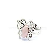 Natural Rose Quartz Finger Ring, Butterfly, Butterfly: 21x21mm(PW-WG44786-05)