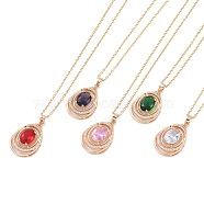 304 Stainless Steel Cable Chain Necklaces, Brass with Cubic Zirconia Pendant Necklaces, Real 18K Gold Plated, Teardrop, Mixed Color, 15.55 inch(395mm)(NJEW-P309-02G)