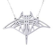 201 Stainless Steel Pendant Necklaces, with Cable Chains, Manta Ray/Fish, Stainless Steel Color, 17.3 inch(44cm), 2mm, Fish: 41.5x54.5x1mm(NJEW-T009-JN071-1-40)