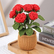 DIY Rose Planter Display Decoration Knitting Kits for Beginners, Include Cotton Filler, Crochet Hooks, Polyester Yarn, Craft Eye, Crochet Needle, Stitch Markers, Instrction, Red, 18x22cm(PW-WG36438-04)