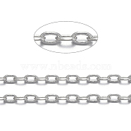 Brass Cable Chains, Diamond Cut Chains, Unwelded, Faceted, with Spool, Oval, Cadmium Free & Nickel Free & Lead Free, Platinum, 3x1.5x0.45mm, about 301.83 Feet(92m)/roll(CHC009Y-NFK)